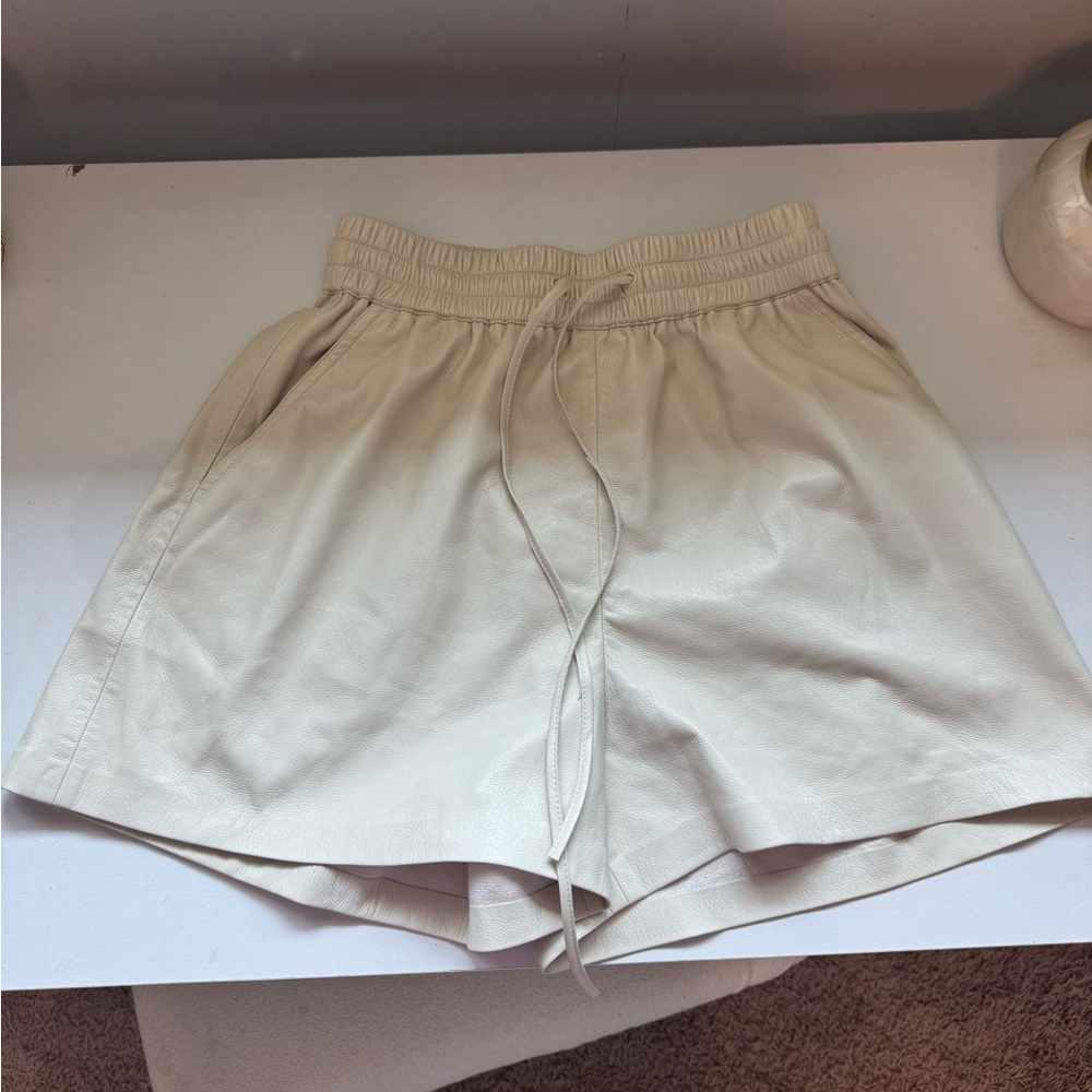 Good American Beige Faux Leather Shorts